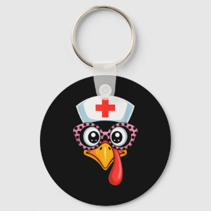 Thanksgiving-scrub Funny Turkey-gezicht Verpleegst Sleutelhanger
