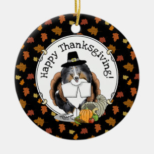 Thanksgiving Shetland Sheepdog (blue merle) Funny Keramisch Ornament