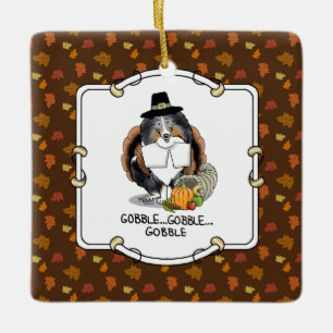 Thanksgiving Shetland Sheepdog (blue merle) Funny Keramisch Ornament