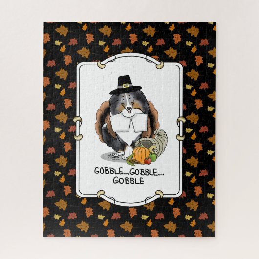 Thanksgiving Shetland Sheepdog (blue merle) Funny Legpuzzel (Verticaal)