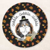 Thanksgiving Shetland Sheepdog (blue merle) Funny Ronde Kartonnen Onderzetter (Voorkant)