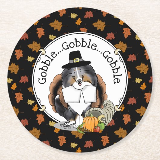 Thanksgiving Shetland Sheepdog (blue merle) Funny Ronde Kartonnen Onderzetter (Voorkant)