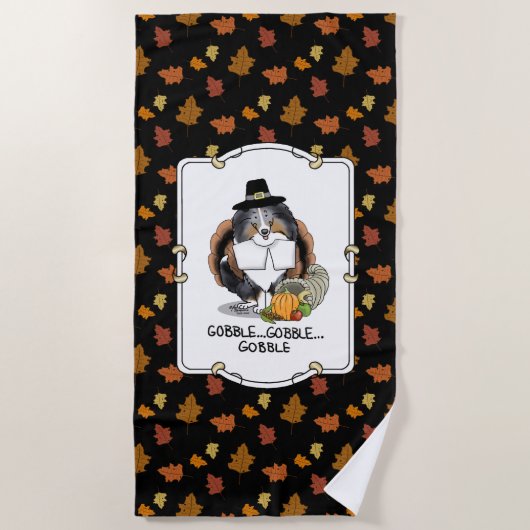 Thanksgiving Shetland Sheepdog (blue merle) Funny Strandlaken (Voorkant)