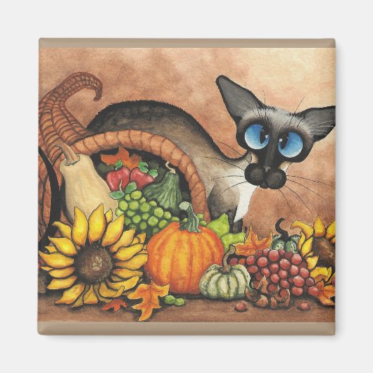Thanksgiving Siamese Chat par Bihrle Magnet (Devant)