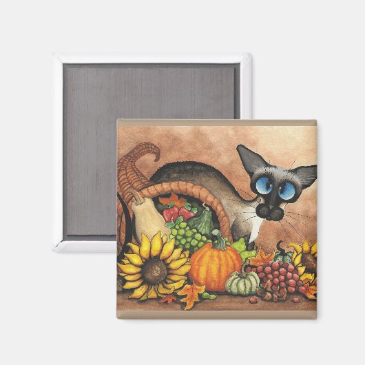 Thanksgiving Siamese kat van Bihrle Magnet Magneet (Voorkant / Achterkant)
