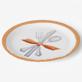 Thanksgiving Silverware met Oranje Bow Papieren Bordje (Gekanteld)