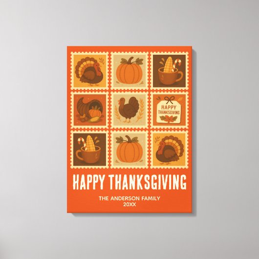 Thanksgiving Stamp Collage Wall Art Canvas Afdruk (Voorkant)
