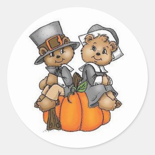 Thanksgiving Stickers/Pilgrim Beren Ronde Sticker (Voorkant)