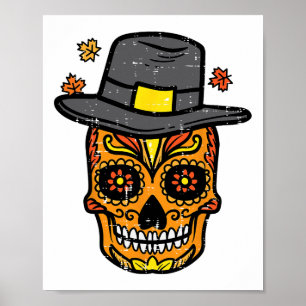 Thanksgiving Suiker Schedel Pelgrim Herfst Mexicaa Poster