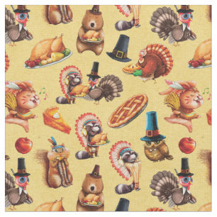 Thanksgiving Taart Turkije Dieren Pompoen Patroon Stof