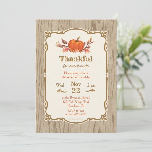 Thanksgiving Thankful Fall Citrouille Invitation (Debout devant)