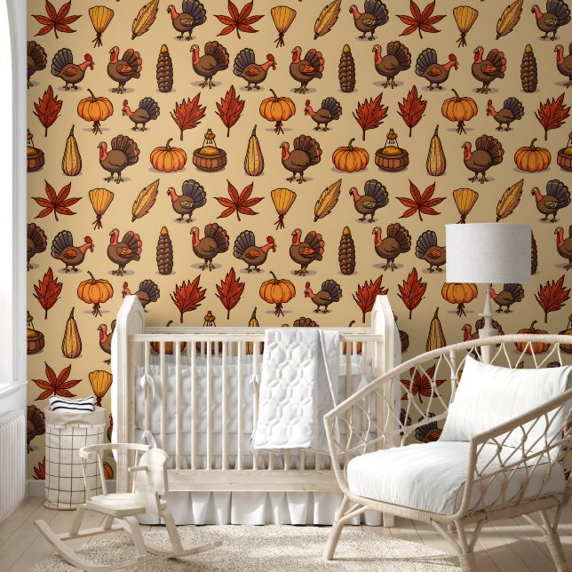 Thanksgiving Thema Turkije en Herfst Element Patte Behang (Kinderen)