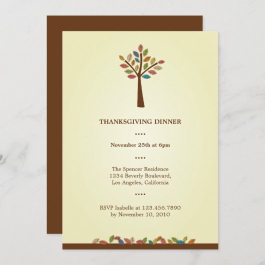 Thanksgiving Tree Dinner Party Invitation (Devant / Derrière)