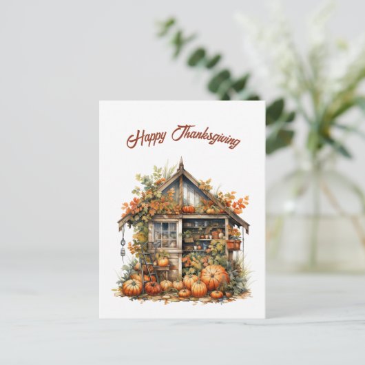 Thanksgiving Tuin Shed Illustratie Feestdagenkaart (Staand voorkant)