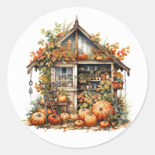 Thanksgiving Tuin Shed Illustratie Ronde Sticker (Voorkant)
