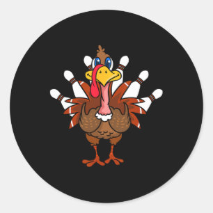 Thanksgiving Turkey Bowling Ronde Sticker