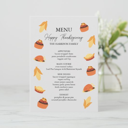 Thanksgiving Turkey Corn Cupcake Pie Dîner Menu (Debout devant)