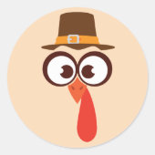 Thanksgiving Turkey Cute Funny Gekke Face Cartoon Ronde Sticker (Voorkant)