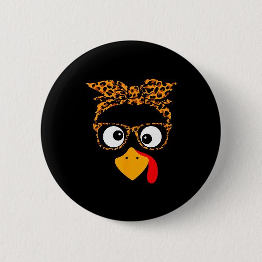 Thanksgiving Turkey Face Leopard Print Gles Autumn Ronde Button 5,7 Cm (Voorkant)