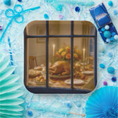 Thanksgiving Turkey Feast In Window Papieren Bordje (Feest)