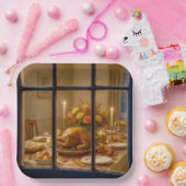 Thanksgiving Turkey Feast In Window Papieren Bordje (Feest)