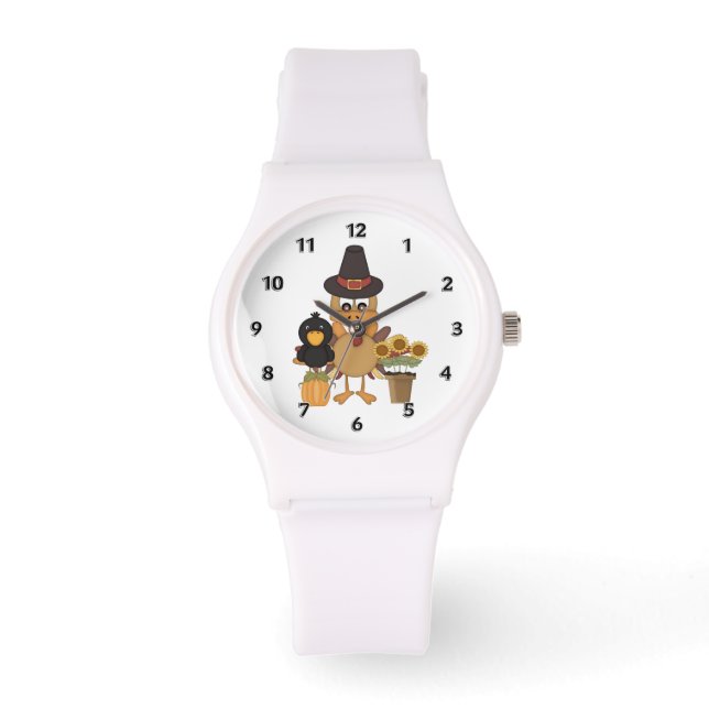 Thanksgiving Turkey Friends Horloge (Voorkant)