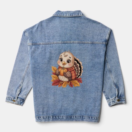 Thanksgiving turkey pumpkin fall leaves denim jacket (Achterkant)