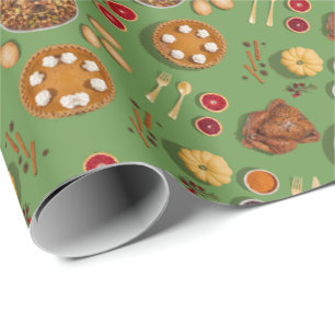 Thanksgiving Turkey Pumpkin Pie Green Oranje Cadeaupapier
