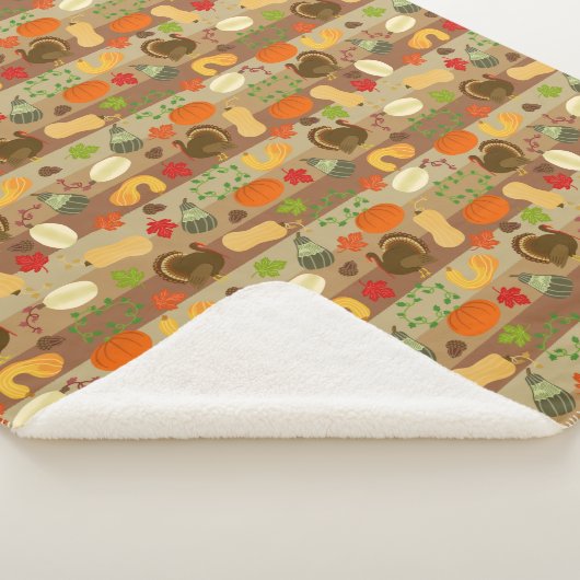 Thanksgiving Turkey Squash Autumn Harvest Pattern Sherpa Deken (3/4)