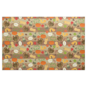 Thanksgiving Turkey Squash Autumn Harvest Pattern Stof