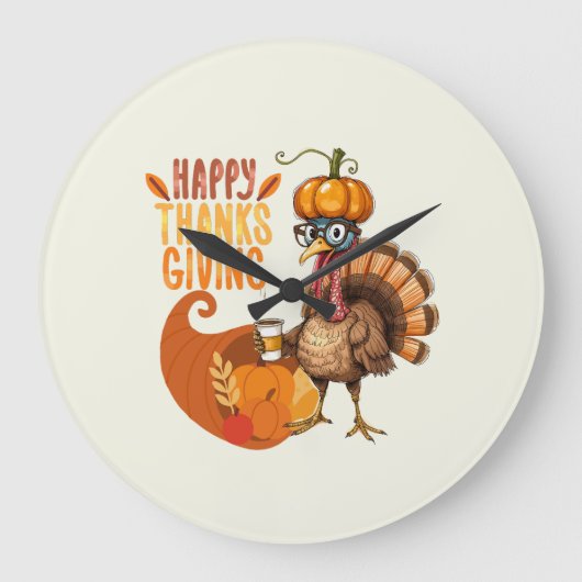 Thanksgiving Turkey with Pumpkin Hat Grote Klok (Voorkant)