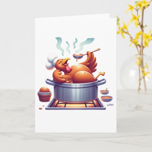 Thanksgiving Turkije Basting Kaart (Gele Bloem)