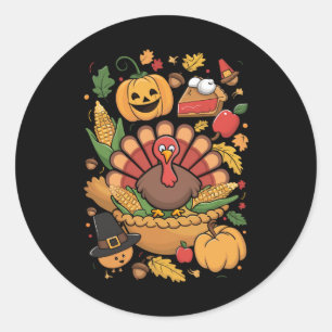 Thanksgiving Turkije Dankbaar Taart Herfst Familie Ronde Sticker