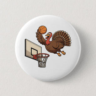 Thanksgiving Turkije Dunking Basketbal Grappig Ronde Button 5,7 Cm
