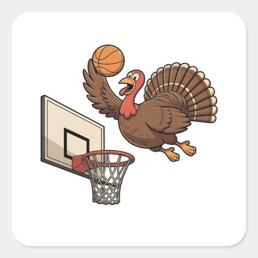 Thanksgiving Turkije Dunking Basketbal Grappig Vierkante Sticker (Voorkant)
