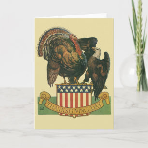 Thanksgiving Turkije, Eagle, Amerikaanse vlag Feestdagen Kaart