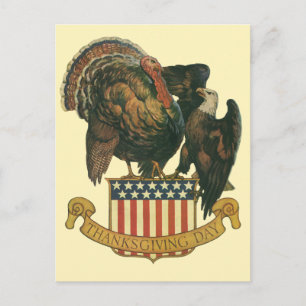 Thanksgiving Turkije, Eagle, Amerikaanse vlag Feestdagenkaart