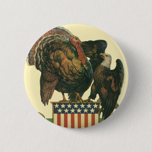  Thanksgiving Turkije, Eagle, Amerikaanse vlag Ronde Button 5,7 Cm