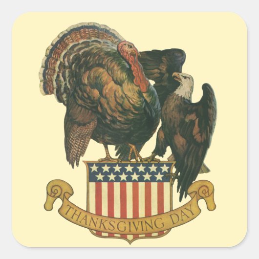  Thanksgiving Turkije, Eagle, Amerikaanse vlag Vierkante Sticker (Voorkant)