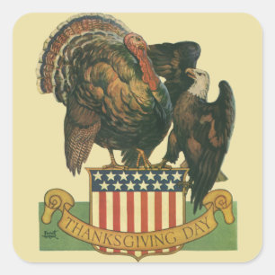  Thanksgiving Turkije, Eagle, Amerikaanse vlag Vierkante Sticker