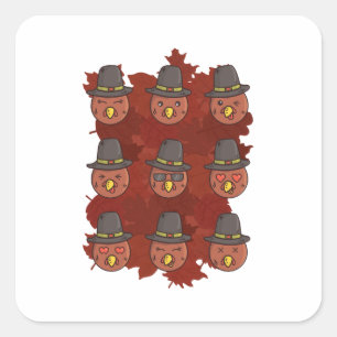 Thanksgiving Turkije Face Emoji Gift Vierkante Sticker