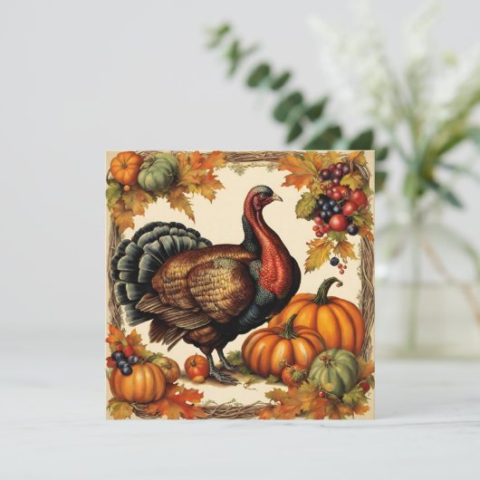  Thanksgiving Turkije, fruit en pompoenen Kaart (Staand voorkant)