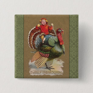 Thanksgiving Turkije Funny groeten Vierkante Button 5,1 Cm