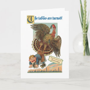 Thanksgiving Turkije grijpt jongen, grappig, Feestdagen Kaart