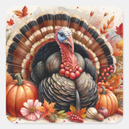 Thanksgiving Turkije Herfst Oogst Waterverf Vierkante Sticker