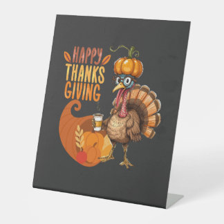 Thanksgiving Turkije met pompoen Pet Reclamebord Met Voetstuk