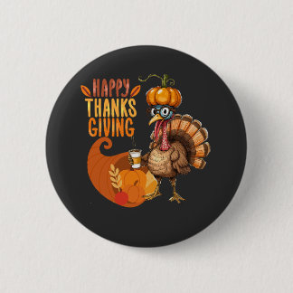 Thanksgiving Turkije met pompoen Pet Ronde Button 5,7 Cm