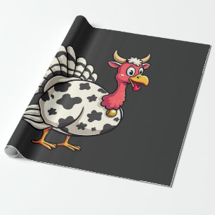 Thanksgiving Turkije Moo Koe Head Funny Herfst Fam Cadeaupapier