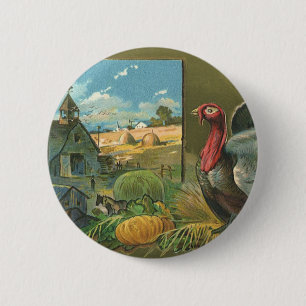Thanksgiving, Turkije over de Boerderij Ronde Button 5,7 Cm
