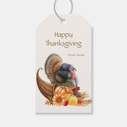 Thanksgiving Turkije Pompoenen Gift Label Cadeaulabel (Voorkant)